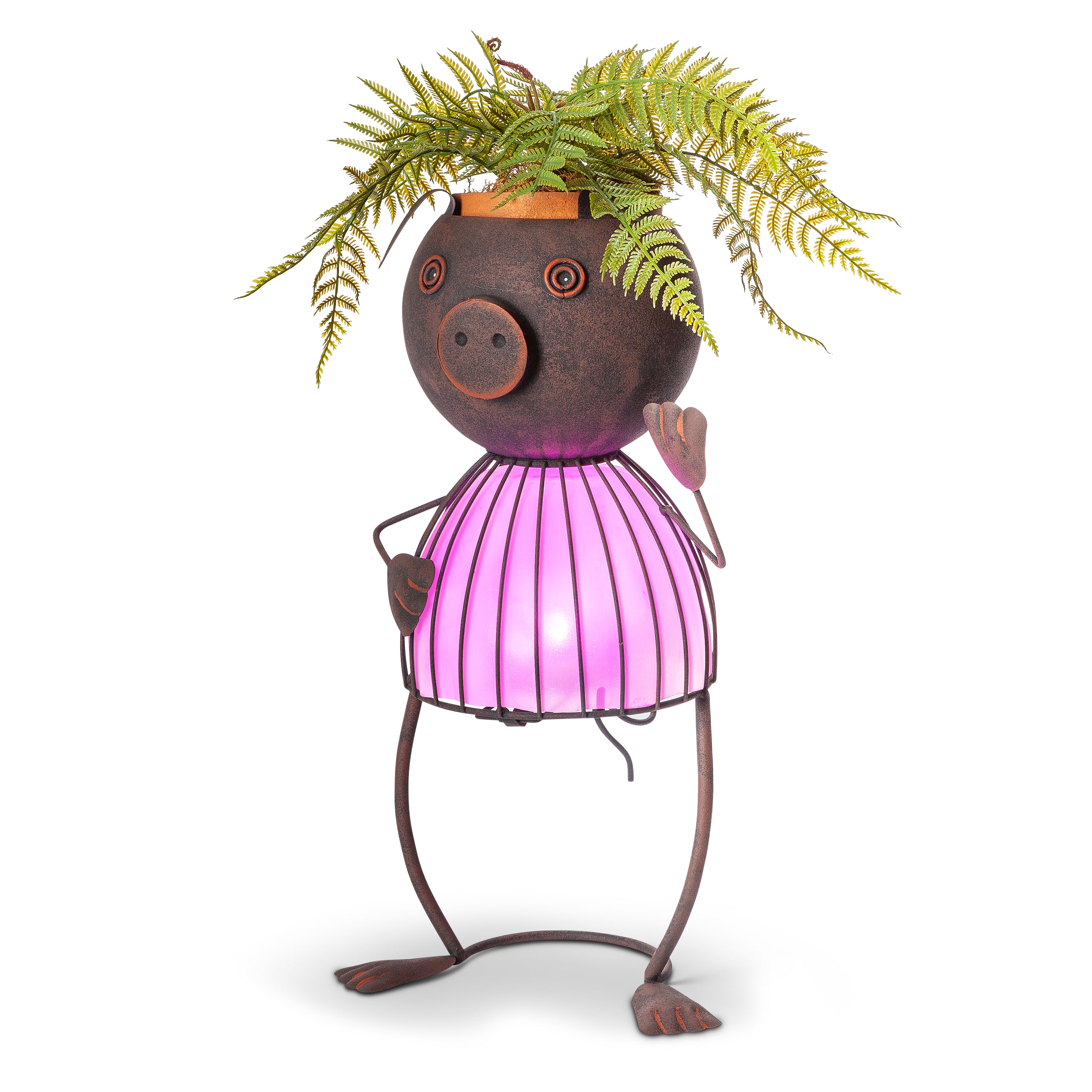 20.87 Inch Pink Solar Garden Metal Pig Planter 71653-Pig